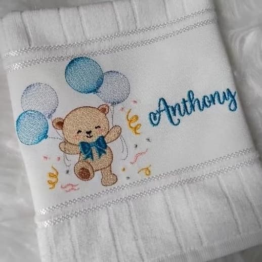 Toalha de mão, de boca para o bebê, personalizada bordada tema ursinho