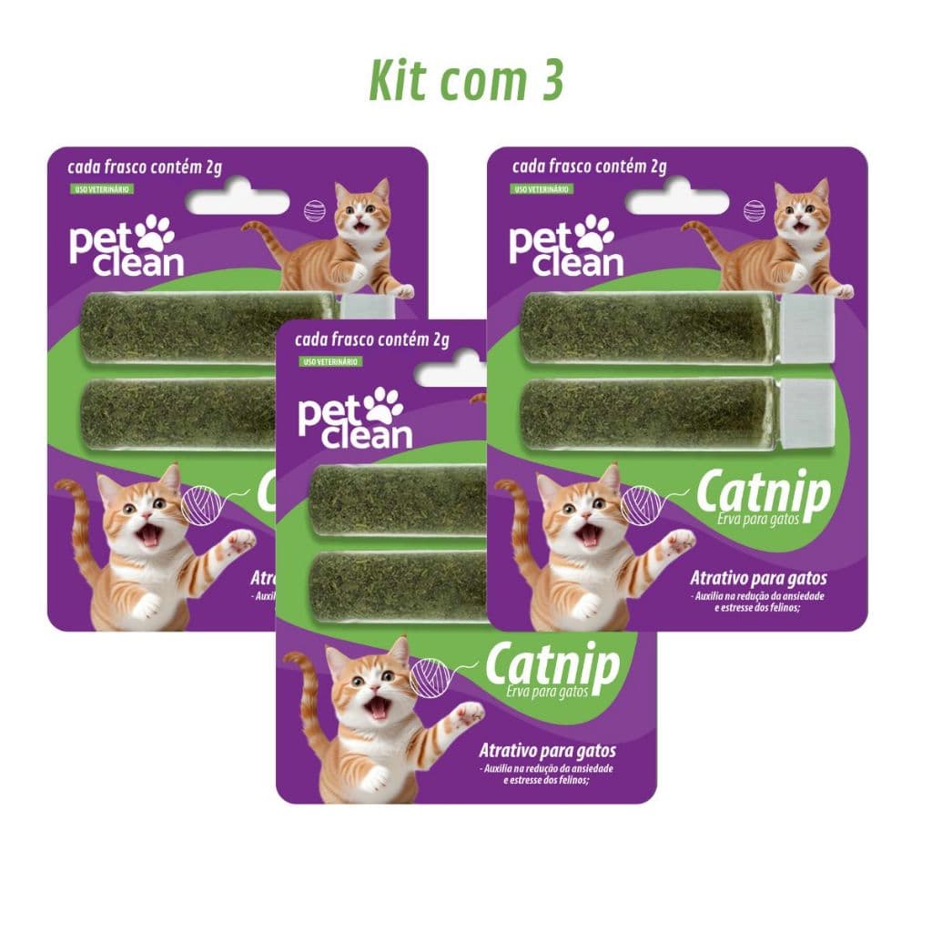 Pet Clean Catnip Erva para Gatos Kit com 3 Atrativo para Gatinhos