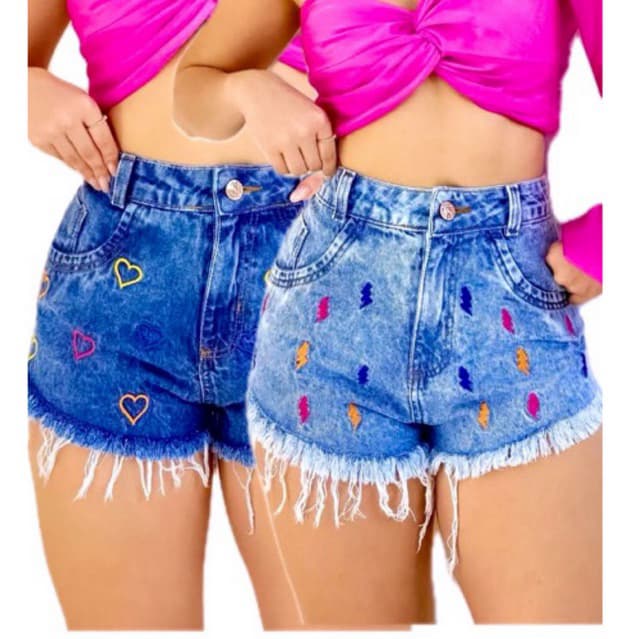 KiT 2 short jeans luxo feminino cintura alta curto sem lycra bordado hot pant luxo shorte ROUPAS FEMININA