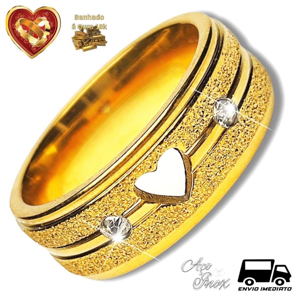 Aliança Belíssima Casamento Noiva Noivado Romântico Linda Banho Ouro Aço Inox Cirúrgico Antialérgico