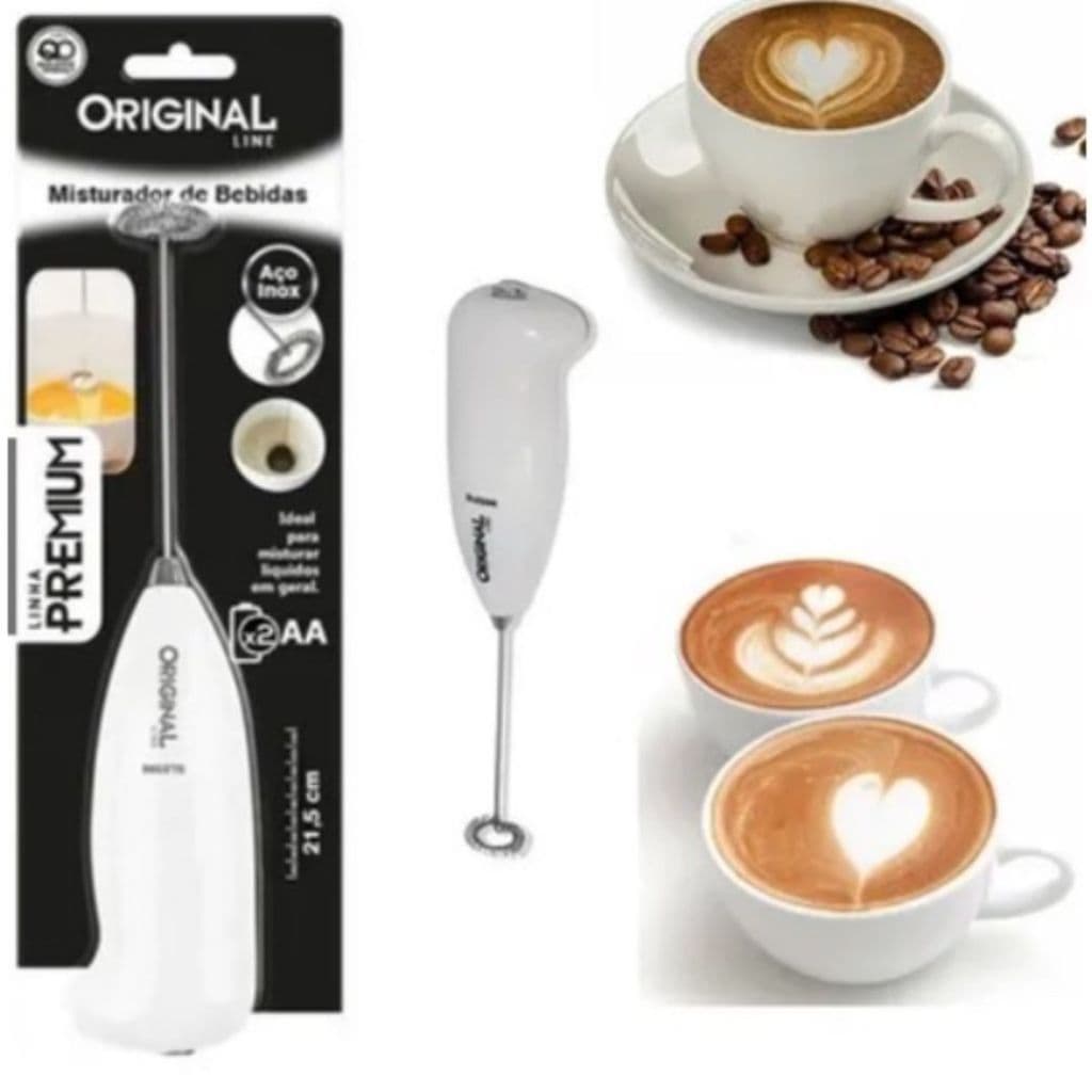 Mini Mixer Misturador De Bebidas Portátil Elétrico Original Line A Pilha Aço Inox Ideal Para Misturar Líquidos Em Geral