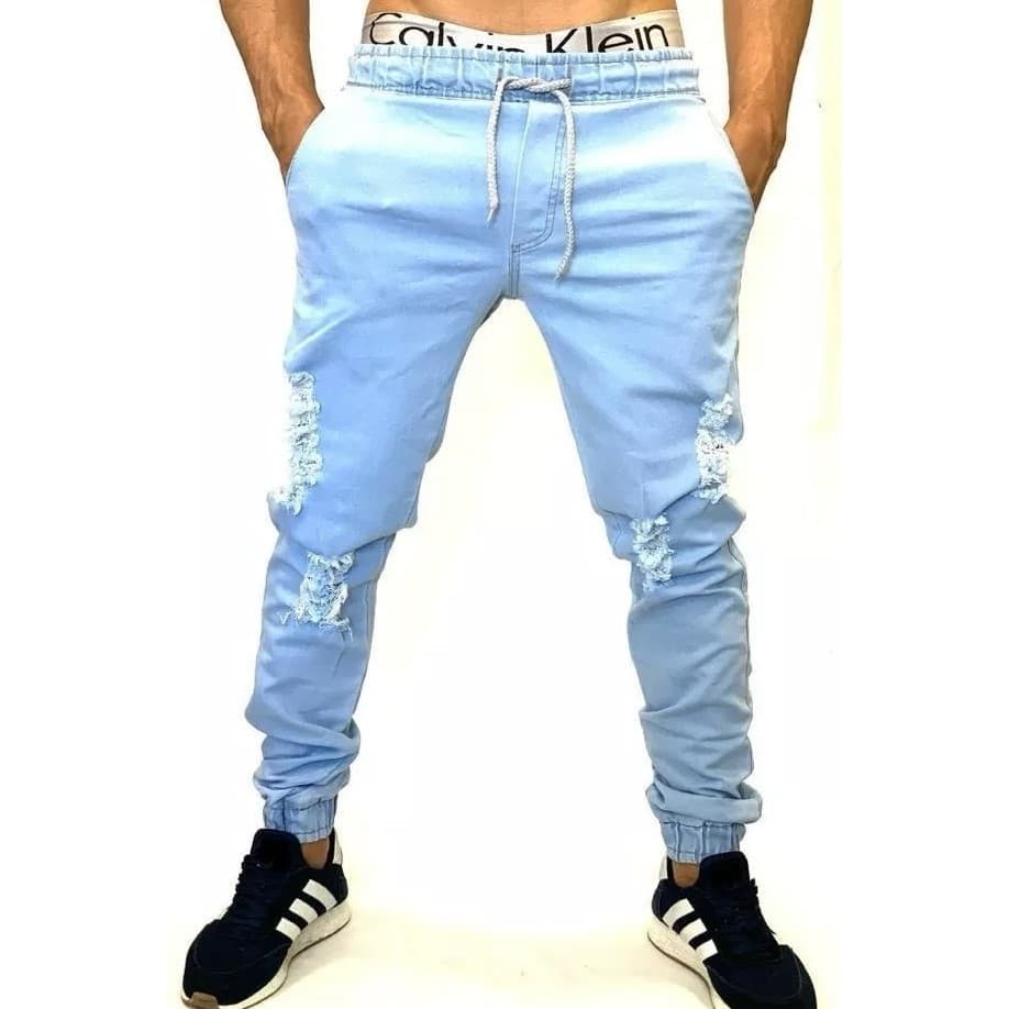 calça jeans masculina jogger resgada festa