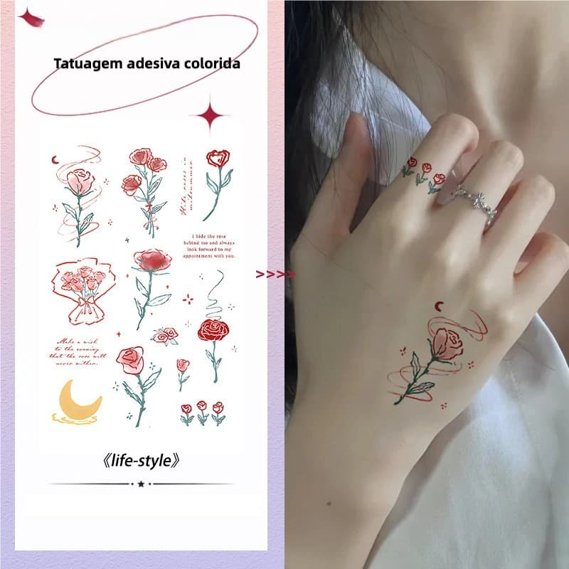 Conjunto de Adesivos Temporários Frescos de Tatuagem à Prova d'Água para Dedo Feminino