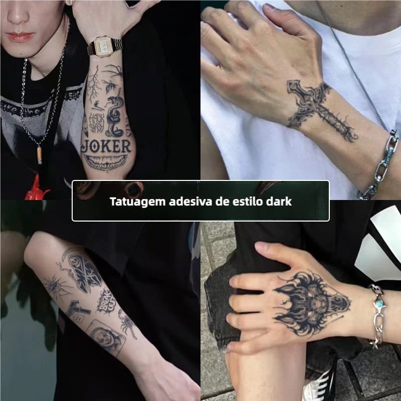 Tatuagem Temporária Realista de Leão e Crânio Masculina, Resistente à Água, Estilo Tribal