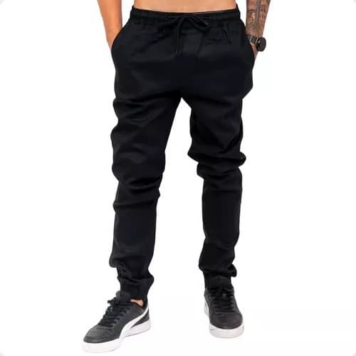 Calça Jogger Masculina Skinny Preta com  Elastico promoçao