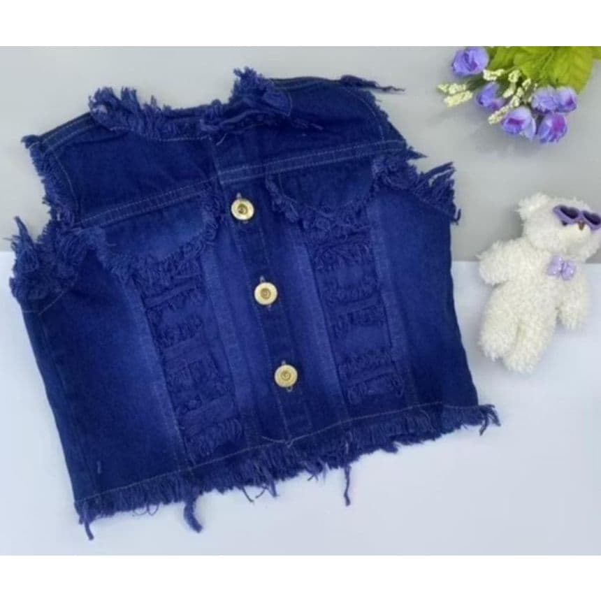 Colete Jeans Molinho Rasgado com Botão Infantil 02 ao 06 Anos