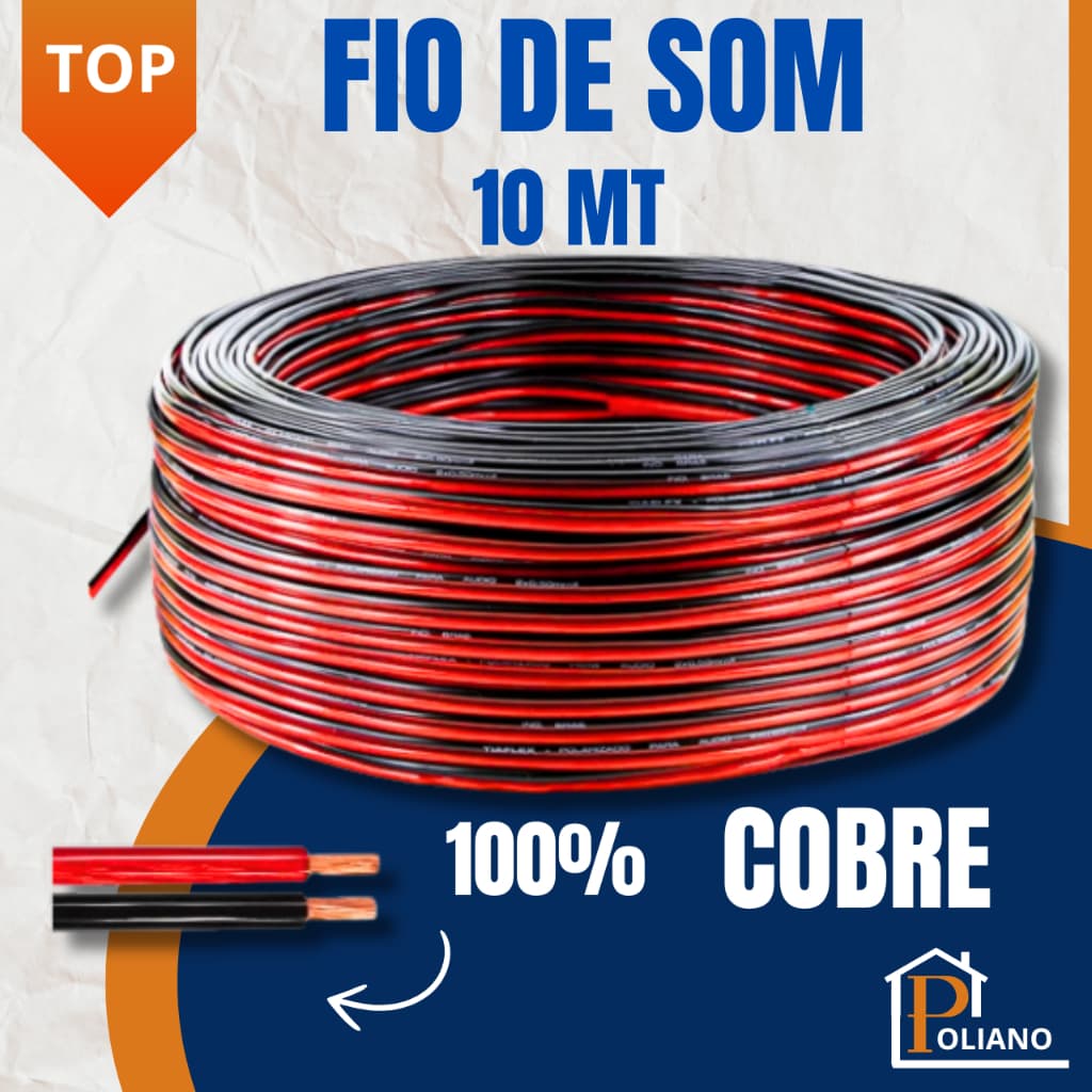 Fio de Som Auto Falante Paralelo Bicolor 2 Vias 100% Cobre Automotivo e Residencial 10Mt