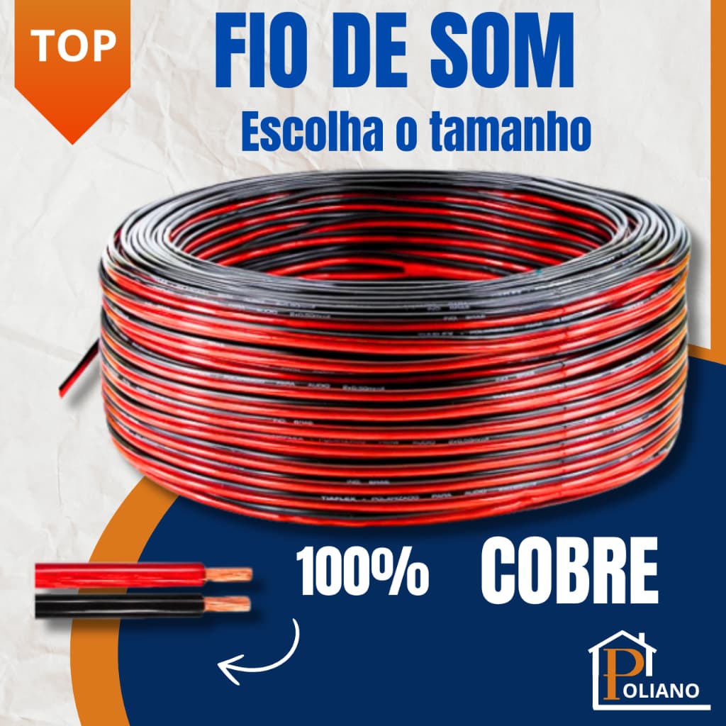Fio de Som Auto Falante Paralelo Bicolor 2 Vias 100% Cobre Automotivo e Residencial Diversas Medidas