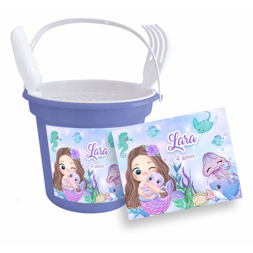 Adesivo Personalizados Sereia Cute Para Balde de Praia Papel Fotográfico de Alto Brilho