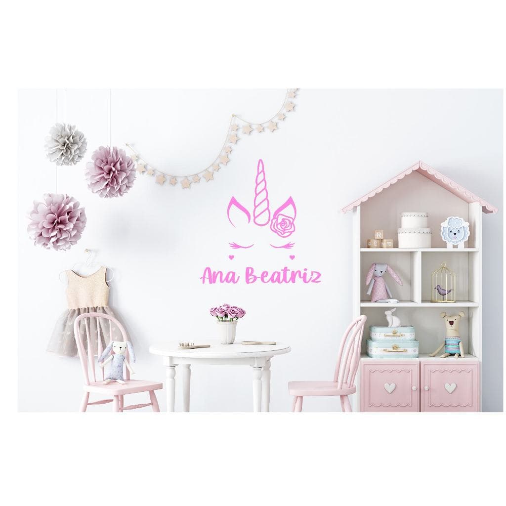 Adesivo para decoração unicórnio com nome personalizado