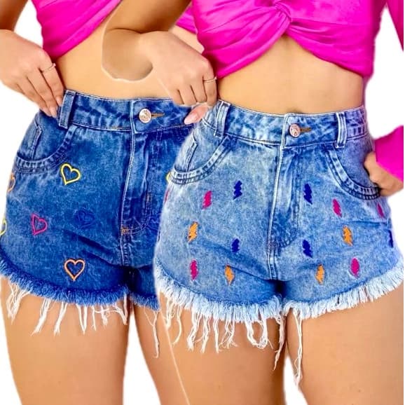 short jeans luxo feminino cintura alta curto sem lycra bordado hot pant luxo shorte tecido premio