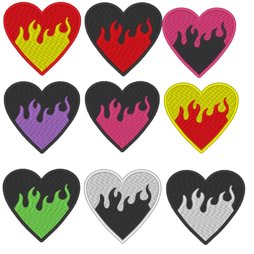 Patch Coração em Chamas Fogo Aplique Customização Alternativo Emo Termocolante ou Velcro