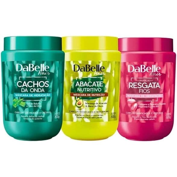 Mascara DABELLE Kit Cronograma Com Resgata fios Abacate E Cachos da onda