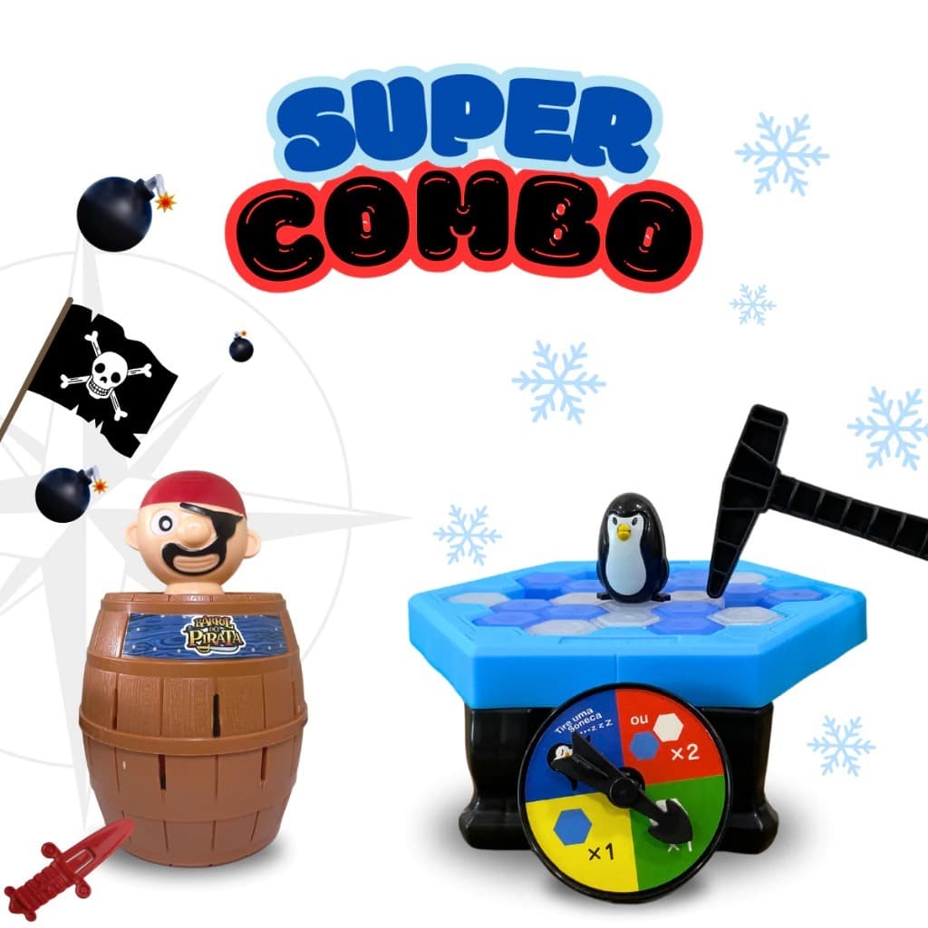 COMBO 2 JOGOS INTERATIVOS (PULA PIRATADO BARRIL+PINGUIM NUMA FRIA) PRESENTE CRIANÇA