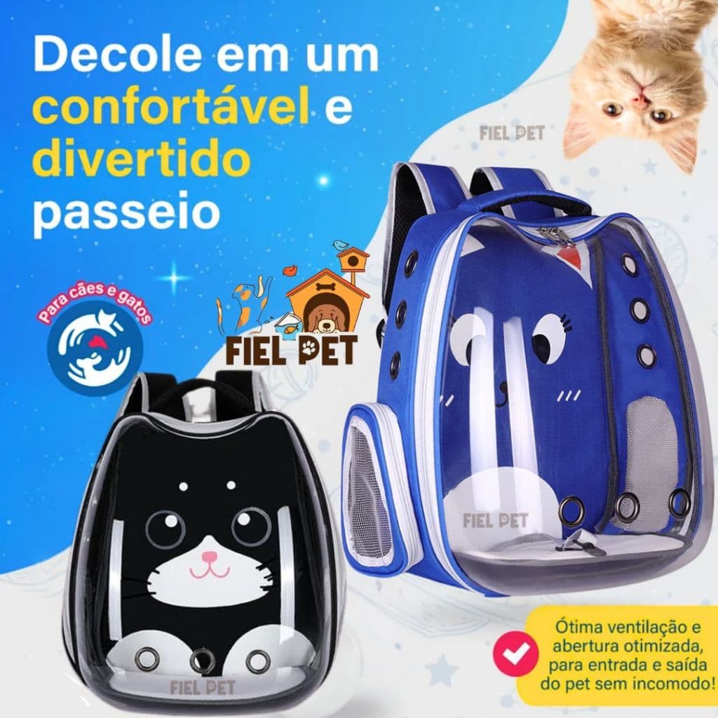 Mochila Transporte para Cachorro Bolsa Pet Visão Panorâmica Astronauta Gato