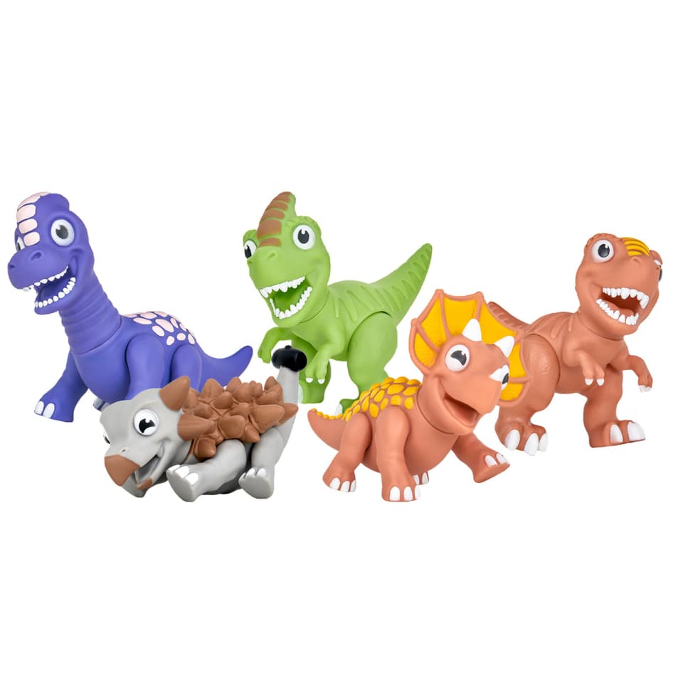 Kit 5 Dinossauros Infantil Vinil Macio Brinquedo Articulado Mordedor - Puff Toys