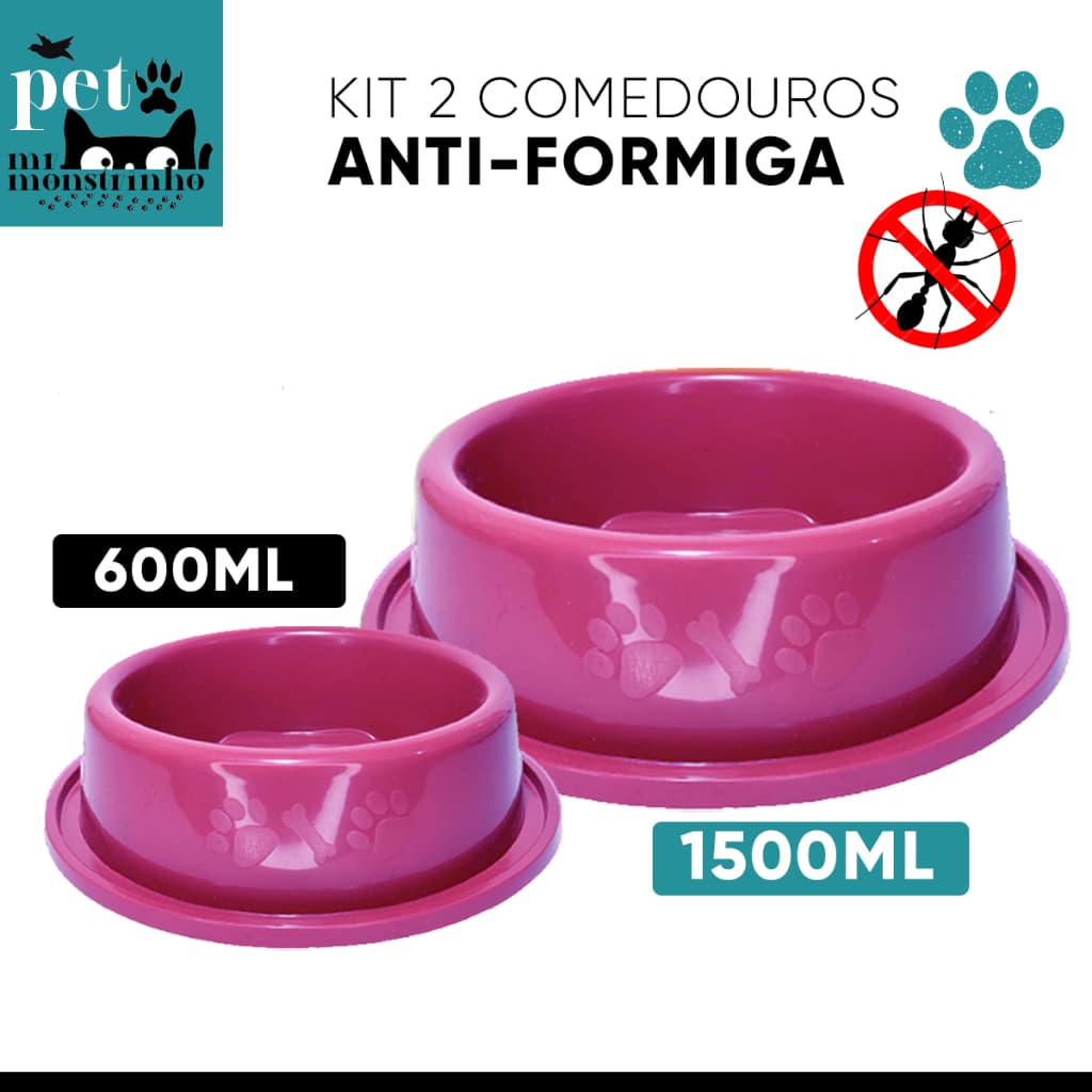 Kit 2un Comedouro Bebedouro Anti Formiga Pet 600ml 1500ml para Cães e Gatos