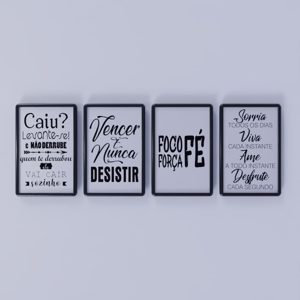 Kit de 4 Placas Quadros Decorativos Com Moldura 30x20cm – Frases Motivacionais