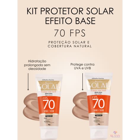 Kit Protetor Solar Facial Efeito Base 70 FPS - Abelha Rainha 40g Bege Natural + Bege Médio