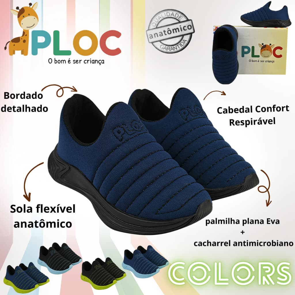 Tênis Ploc COLORS Calce Fácil Slip On Jogging Anatômico GELO