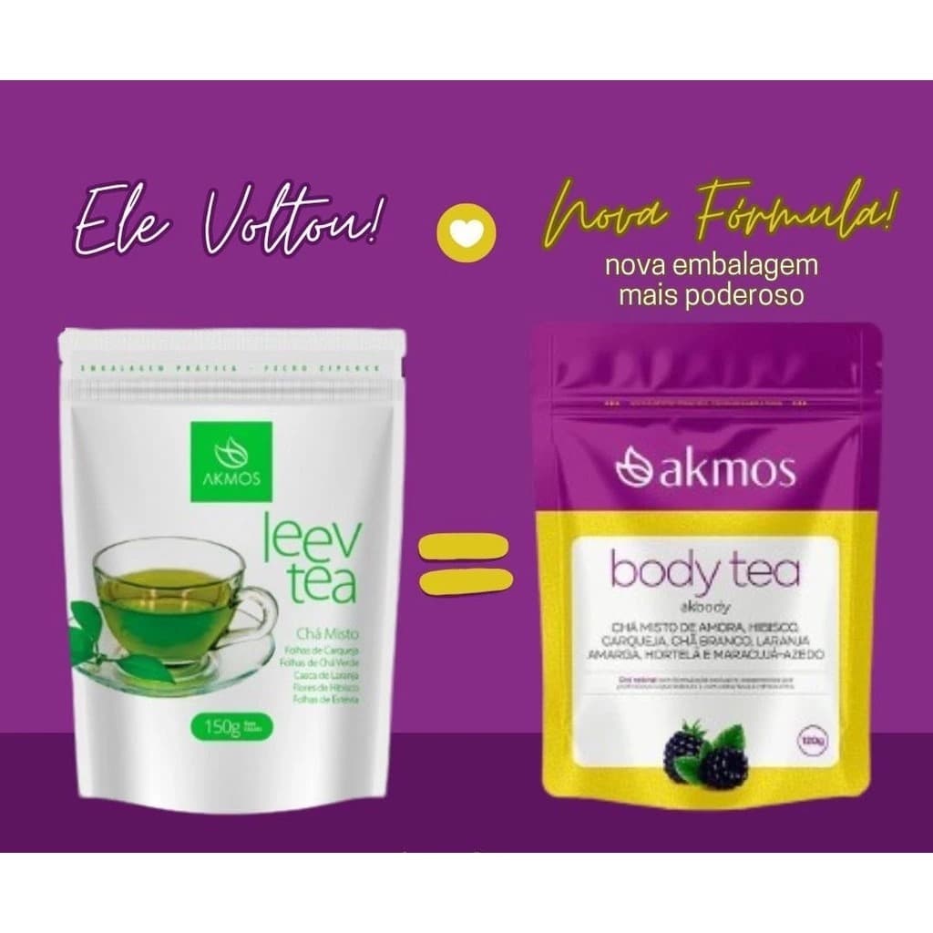 Chá Body Tea Akmos Chá Laxativo Novo Leev Tea