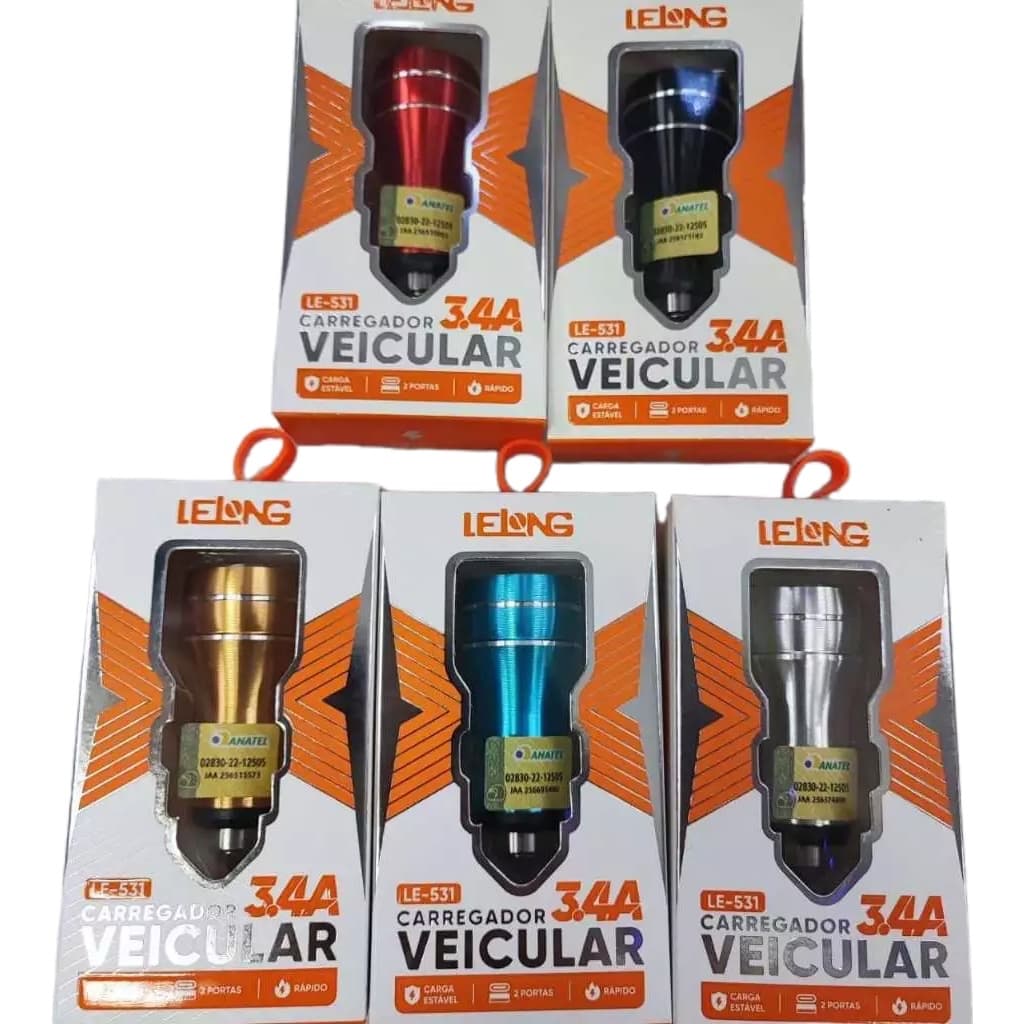 Carregador Veicular 2 Entradas Turbo E Typec Portátil 3.4a Sem Cabo