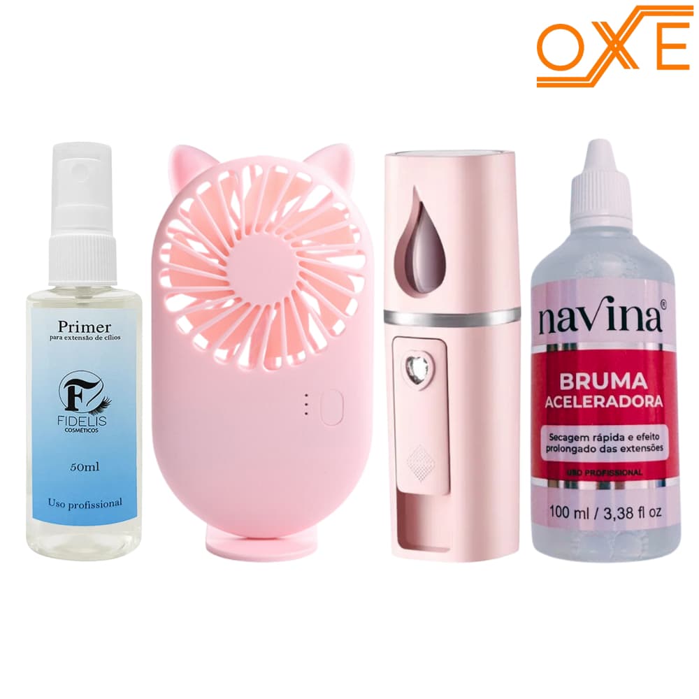Kit Primer Fidelis + Bruma Navina Nano Mister e Ventilador Para Extensão De Cilios