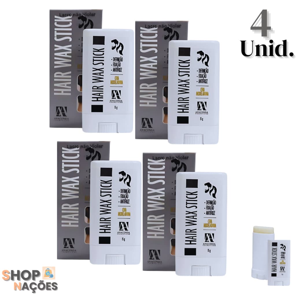 Kit 4 Modeladora Capilar Bastão Hair Wax Stick Fixação Duradoura Anaconda Cosméticos
