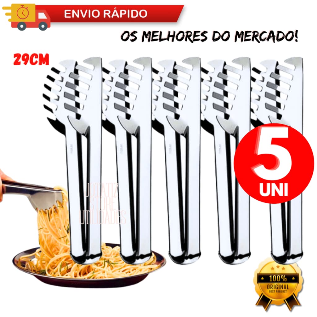 Kit 5 Pegadores De Massa Macarrão Salada Alface Carne Pão Universal 29Cm Pegador Utensílio De Cozinha Aço Inox
