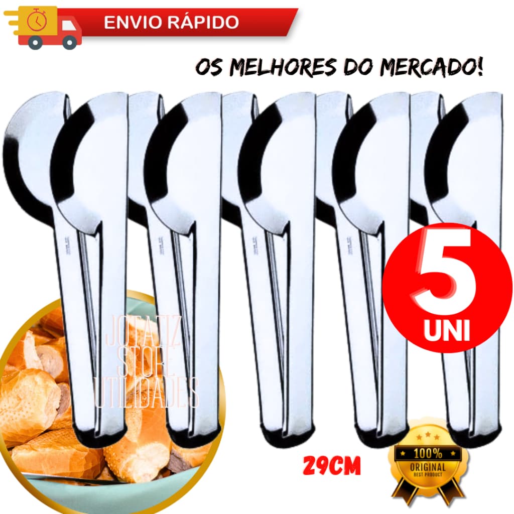 Kit 5 Pegadores Pão Carne Salada Alface Massa Macarrão Frios Pinça Universal 29Cm Pegador Utensílio De Cozinha Aço Inox