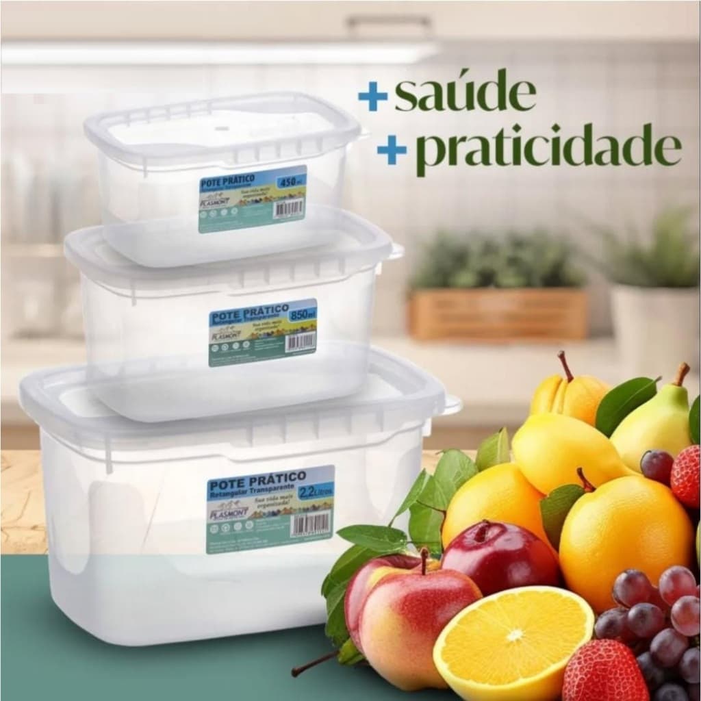 Kit Pote Prático Para Marmita De Plástico Da Plasmont De 450ml a 2,2 Litros