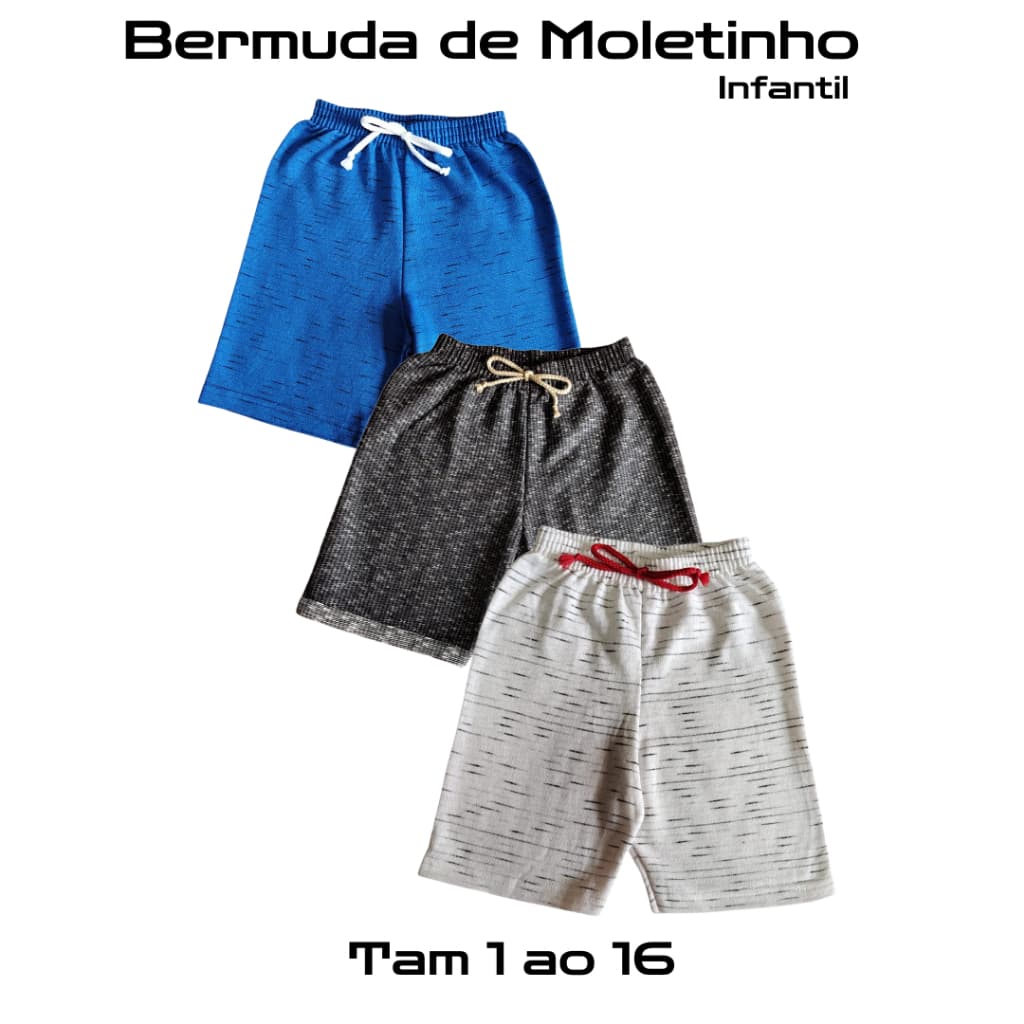 Kit 3 Bermudas Infantil Juvenil Menino Cores Sortidas em Moletinho