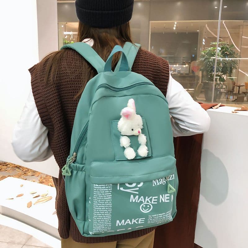 Mochila escolar estilo fofo para estudantes, mochila de coelho grande com grande capacidade