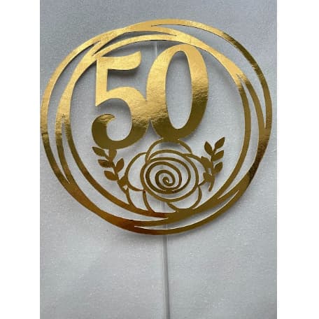 Topo de Bolo 50 Anos - Dourado ou Prata, Personalização disponível