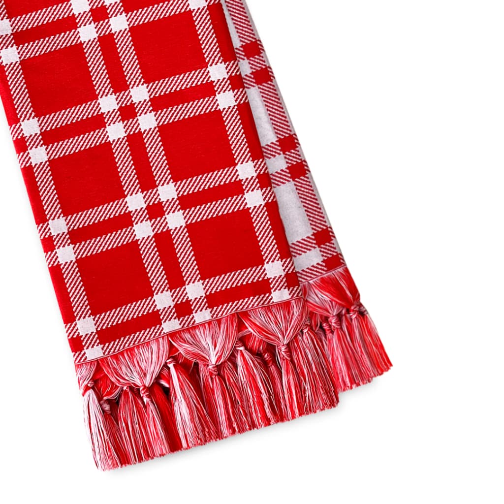 Manta Xale de Sofá e Cama Natalina Xadrez Vermelho Dupla Face