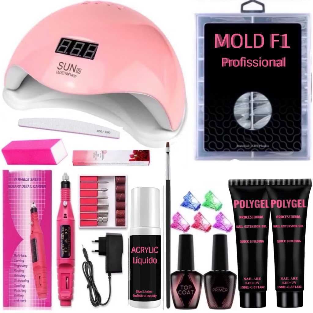 Kit Manicure Alongamento De Unhas Gel Polygel Lixadeira Caneta Oleo Hidratante Cabine De Unha Estufa Led UV Sun 5