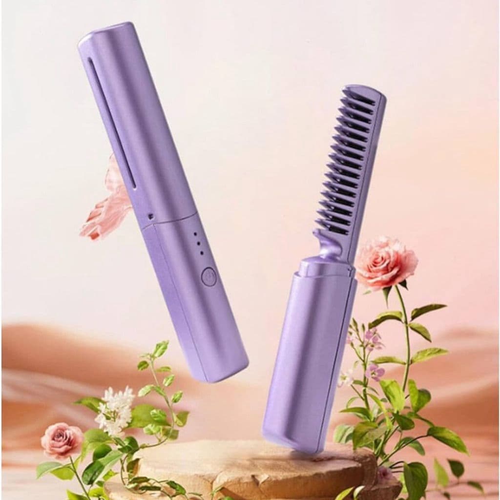 Pente Alisador Escova Portátil Recarregável Anti-Frizz Cabelos Alinhados e Brilhantes