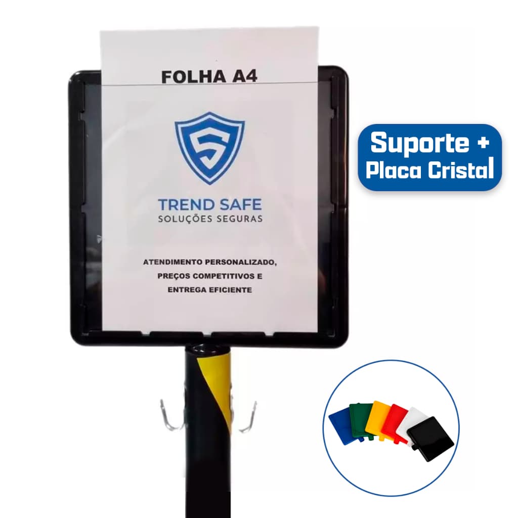 Suporte Placa Móvel Encaixe Pedestal De Sinalização + Brinde Placa de Cristal