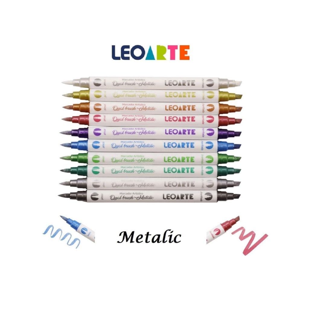 Caneta Pincel Dual Brush Pen Metalic Leoarte
