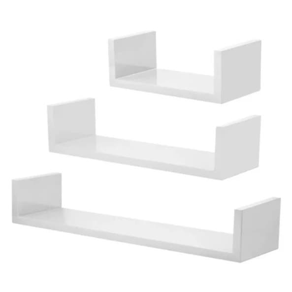 Kit 3 Prateleira Nicho U 20/30/40 Mdf Branco Decoração Livros Sala Quarto Cozinha