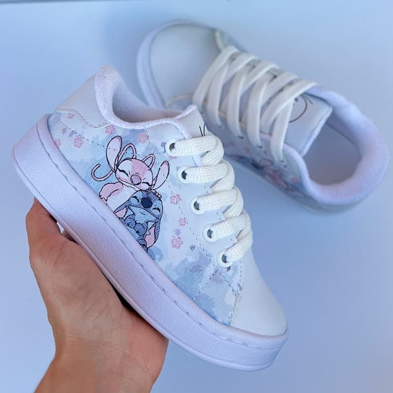 Tênis Branco Infantil Menina Casual Personagem Stitch  Perfeito para o Dia a Dia escolar lilo