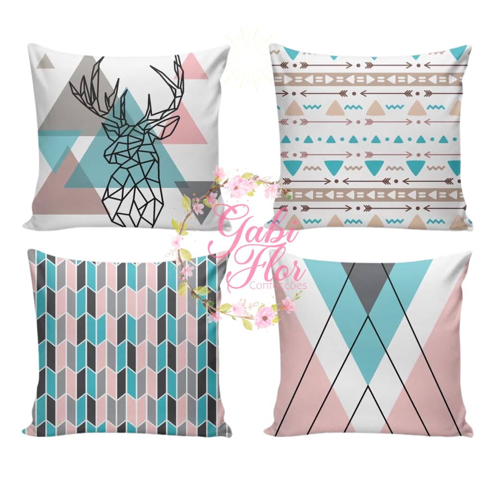 Kit com 4 Capas de Almofada Decorativas luxo decoração Cores novas Print 43x43 cm