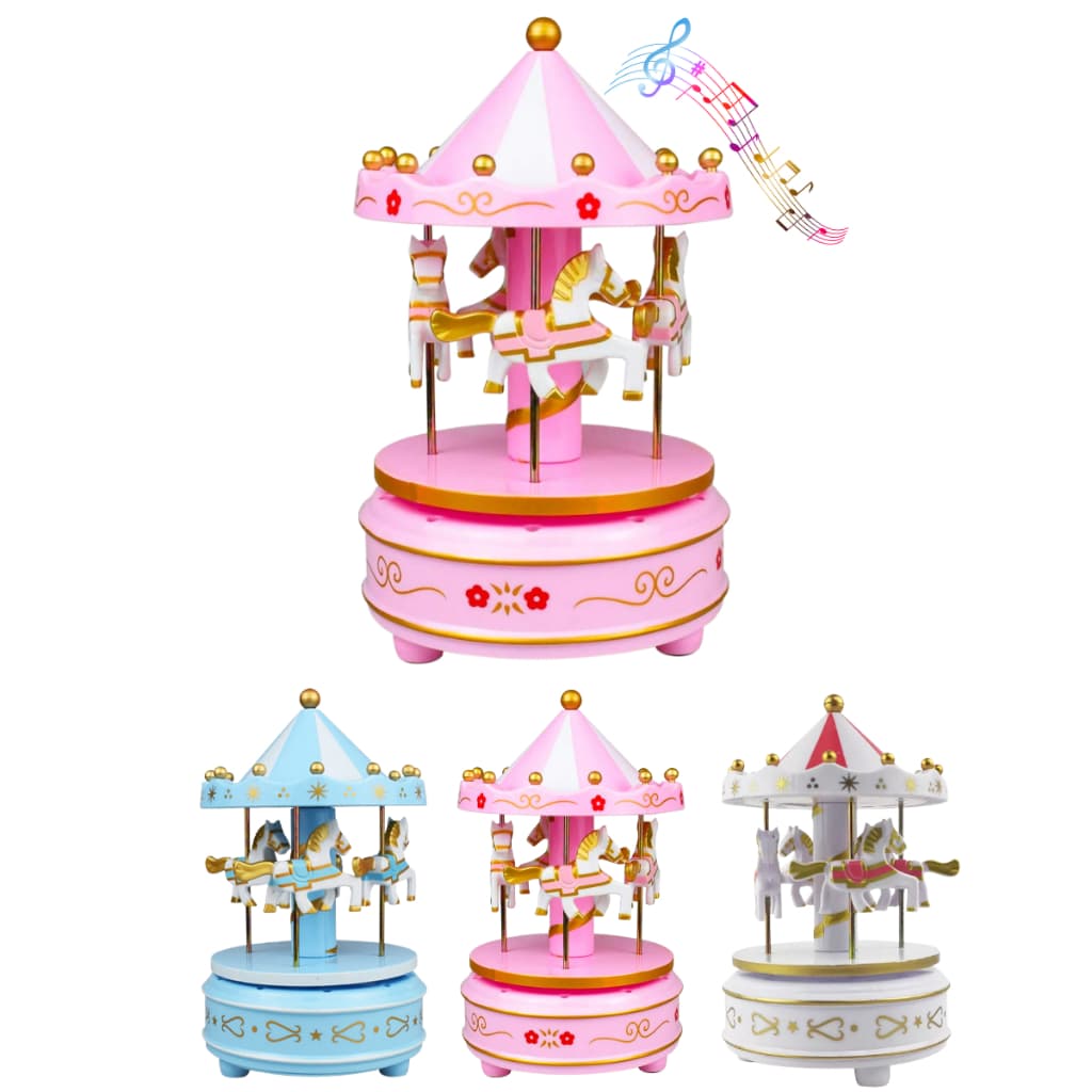Carrossel Musical Giratório Caixa de Música Decoração Quarto Bebê Cavalinhos Corda