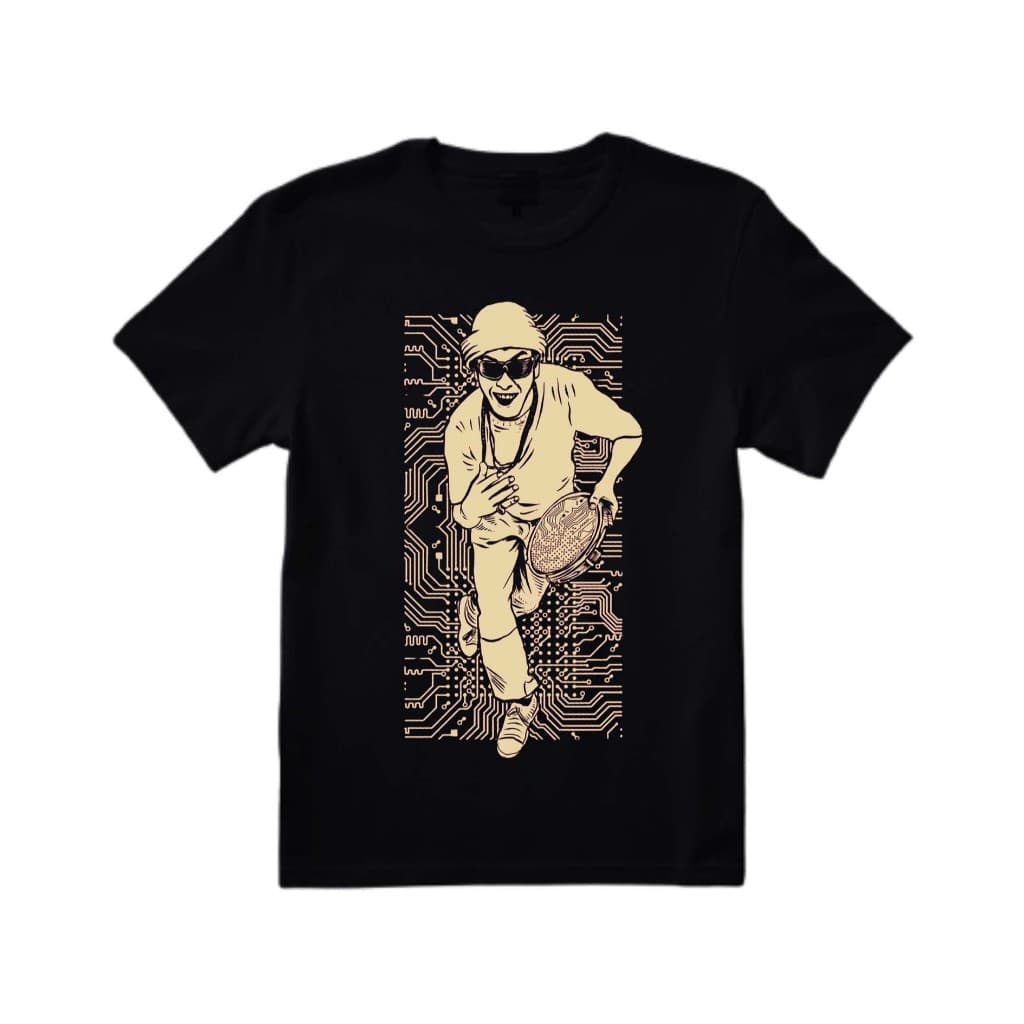 camiseta preta algodão t-shirt pandeiro cibernético