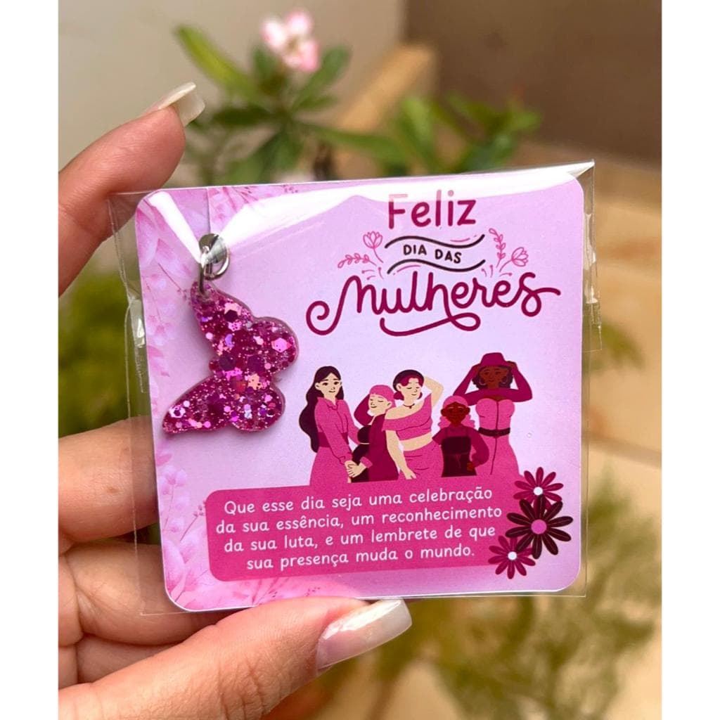 60unidades Lembrancinha para Dia das Mulheres Cartão com Chaveiro de Borboleta Mimo para empresas clientes escolas