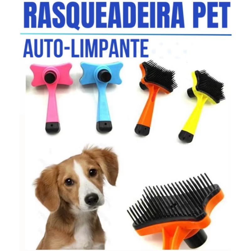 Escova Rasqueadeira Pelos Cães ou Gatos Auto Limpante Profissional Banho e Tosa