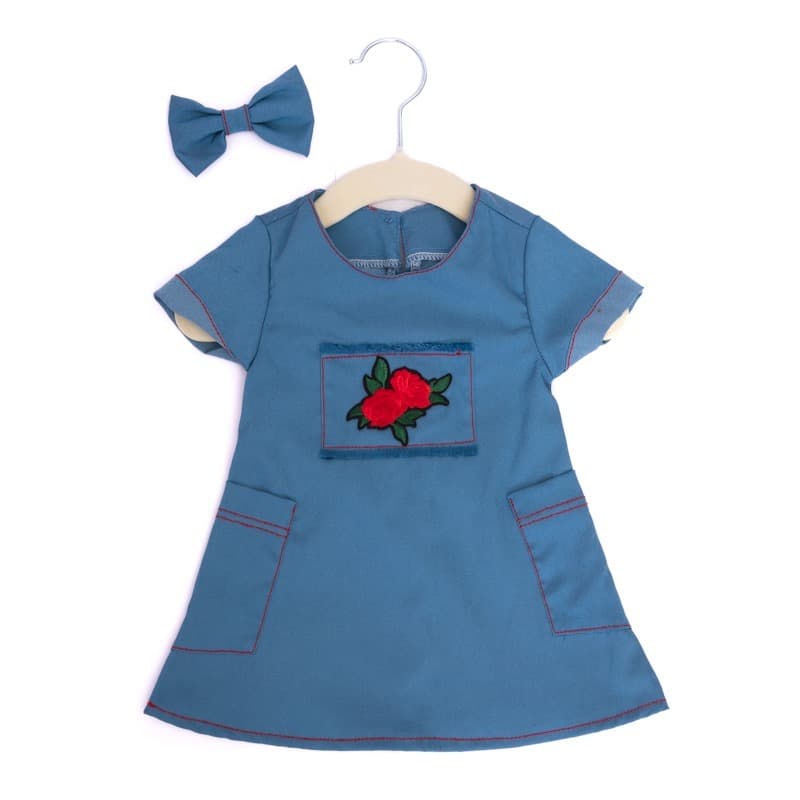 Vestido infantil jeans +laço
