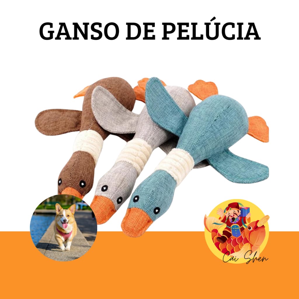 Brinquedo Pelúcia Pet Ganso divertido para Cachorro Pet Mordedor Interativo com Apito Som Grande