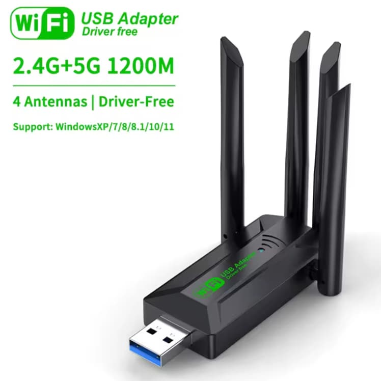 Adaptador USB Dual Band Wifi 1200 Mbps, 2.4G, 5Ghz, Dongle WiFi Usb 3.0 Com 4 Antenas