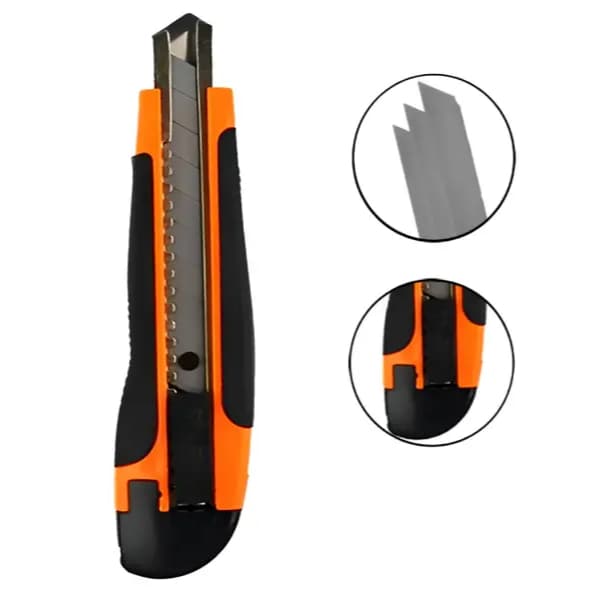 Estilete Largo 18MM Cabo Emborrachado Lamina Resistente Starfer + 3 Lâminas de Reposição